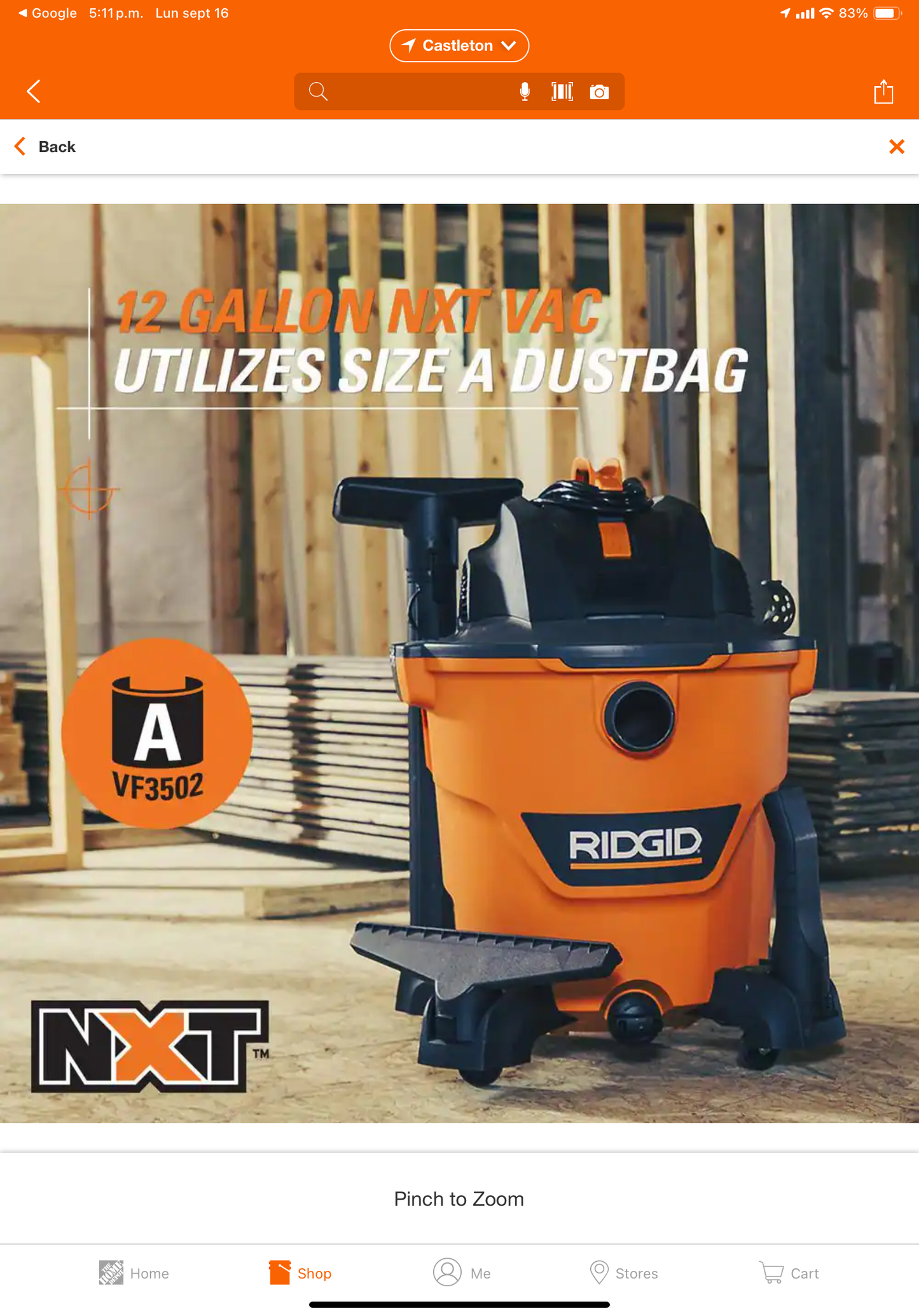 12 Gallon 5.0 Peak HP NXT Shop Vac Wet Dry Vacuum with General Debris Filter, Locking Hose and Accessory Attachments