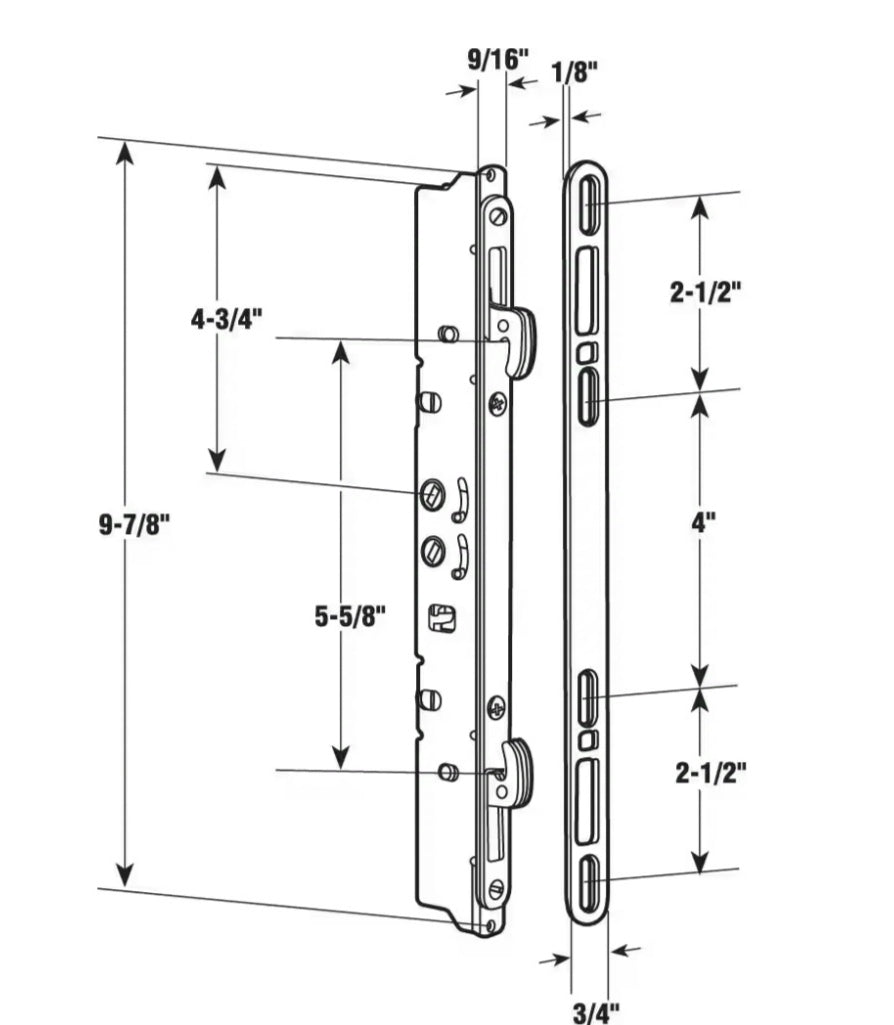9-7/8 in. Steel, Multi-Point Door Lock and Keeper with 45 Degree Keyway for Sliding Patio Doors