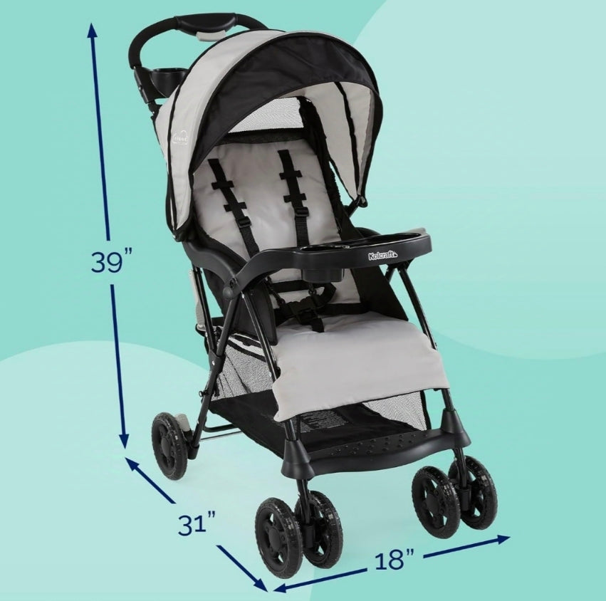 Kolcraft Cloud Plus Lightweight Baby Stroller, Travel Stroller with Large Storage Basket, Multi-Position Reclining Seat, One-Hand Steer, Compact Stroller, Infant and Toddler Stroller - Slate Gray