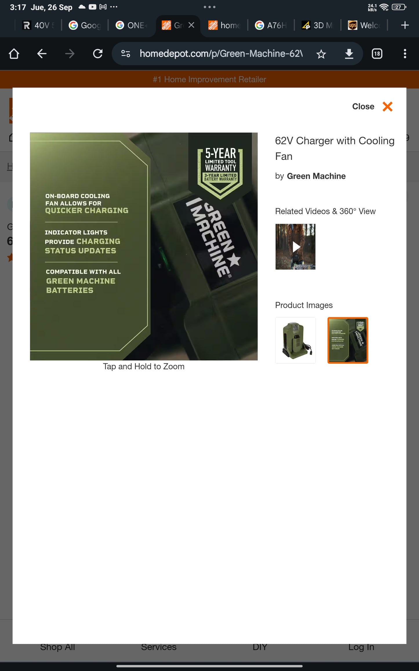 62V Charger with Cooling Fan