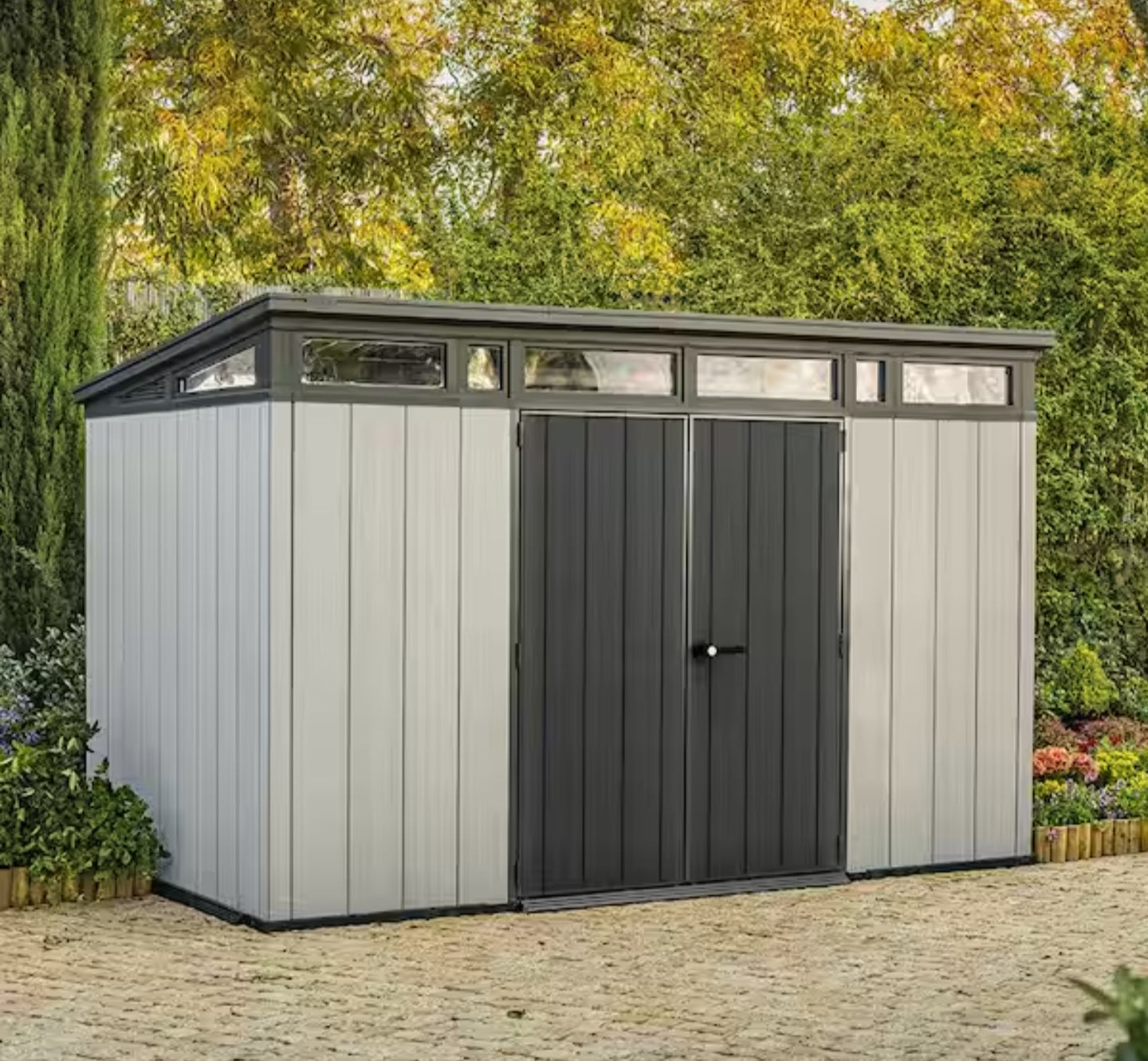 Artisan 11 ft. W x 7 ft. D Large Modern Durable Resin Plastic Storage Shed with Double Doors, Grey (80.2 sq. ft.) Only Pick Up