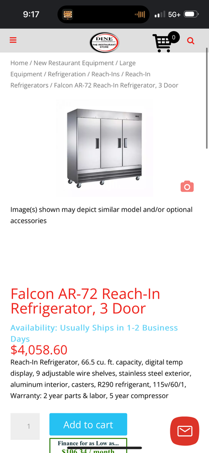 Falcon 3-bay commercial refrigerator