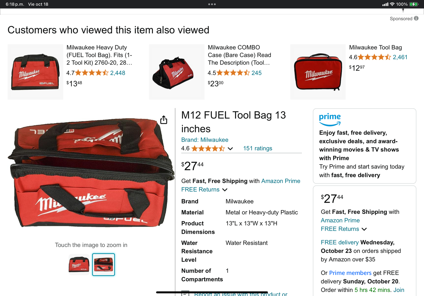 M12 FUEL Tool Bag 13 inches