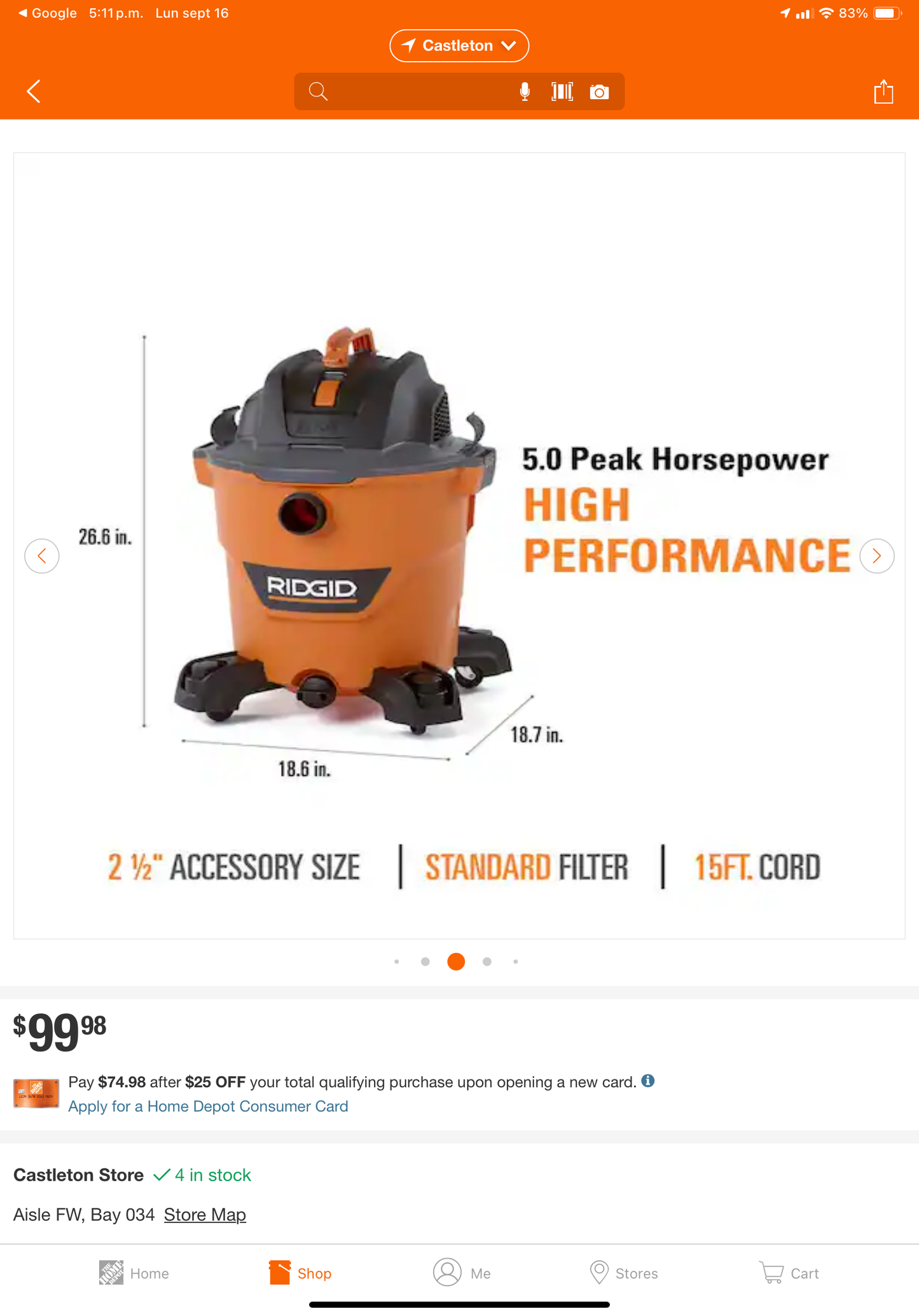 12 Gallon 5.0 Peak HP NXT Shop Vac Wet Dry Vacuum with General Debris Filter, Locking Hose and Accessory Attachments
