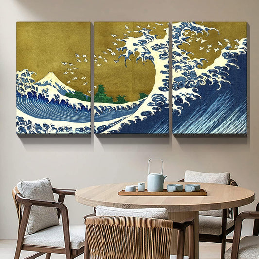 Looife Japanese Painting Canvas Wall Art Decor 3 Piecess 36x48 Inch Katsushika Hokusai Landscape Artwork Reproduction Picture Prints Gallery Wrapped Triptych Room Decoration Ready to Hang