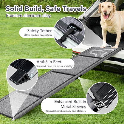 Dog Ramp for Car 71'' X-Long & 17.2" Wide Folding Pet Ramp Dog Ramps for Large Dogs with Non-Slip Rug Surface Portable Dog Car Ramp for SUV Car & Truck, Outdoor Dog Ramp Up to 250 LBS