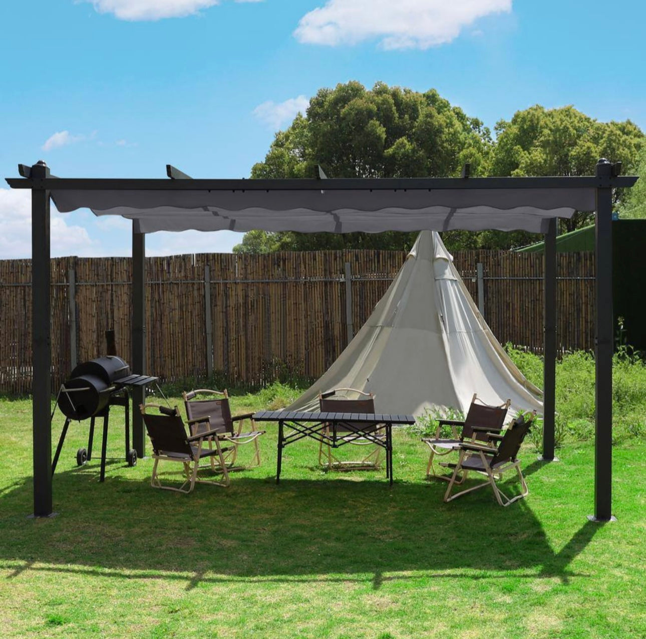 10 ft. x 13 ft. Aluminum Patio Pergola with Retractable Sun Shade Canopy Cover