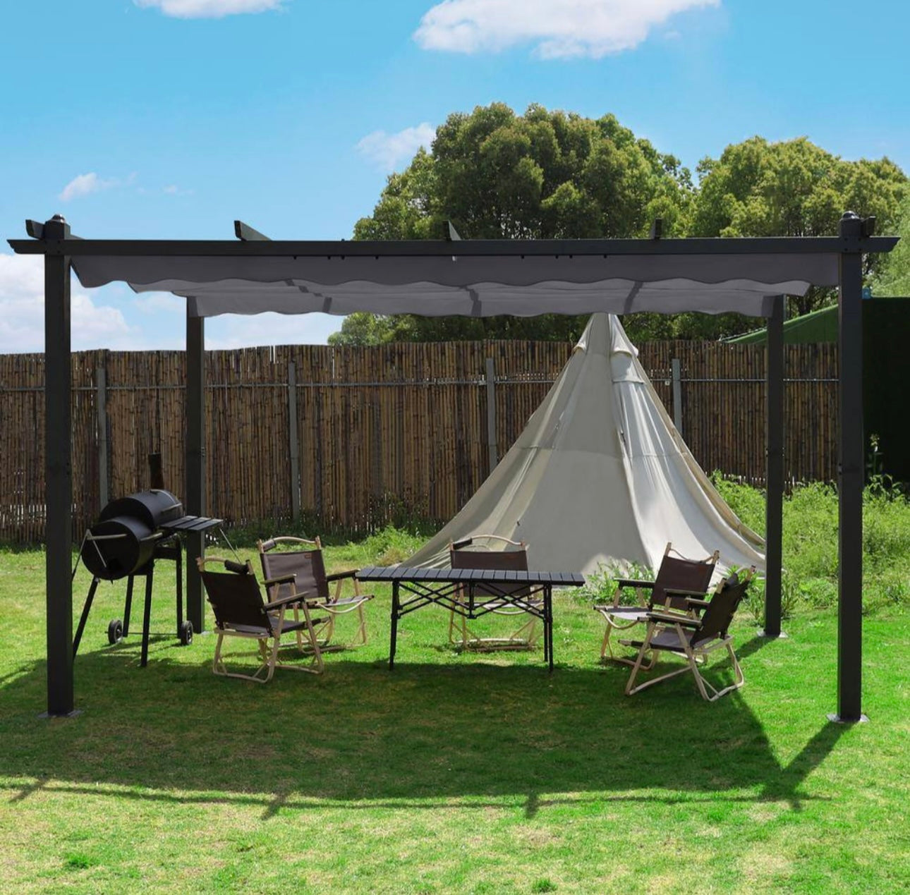 10 ft. x 13 ft. Aluminum Patio Pergola with Retractable Sun Shade Canopy Cover