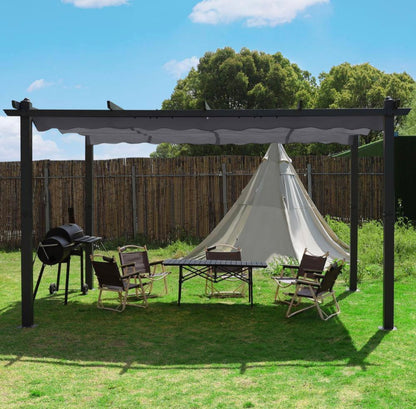 10 ft. x 13 ft. Aluminum Patio Pergola with Retractable Sun Shade Canopy Cover