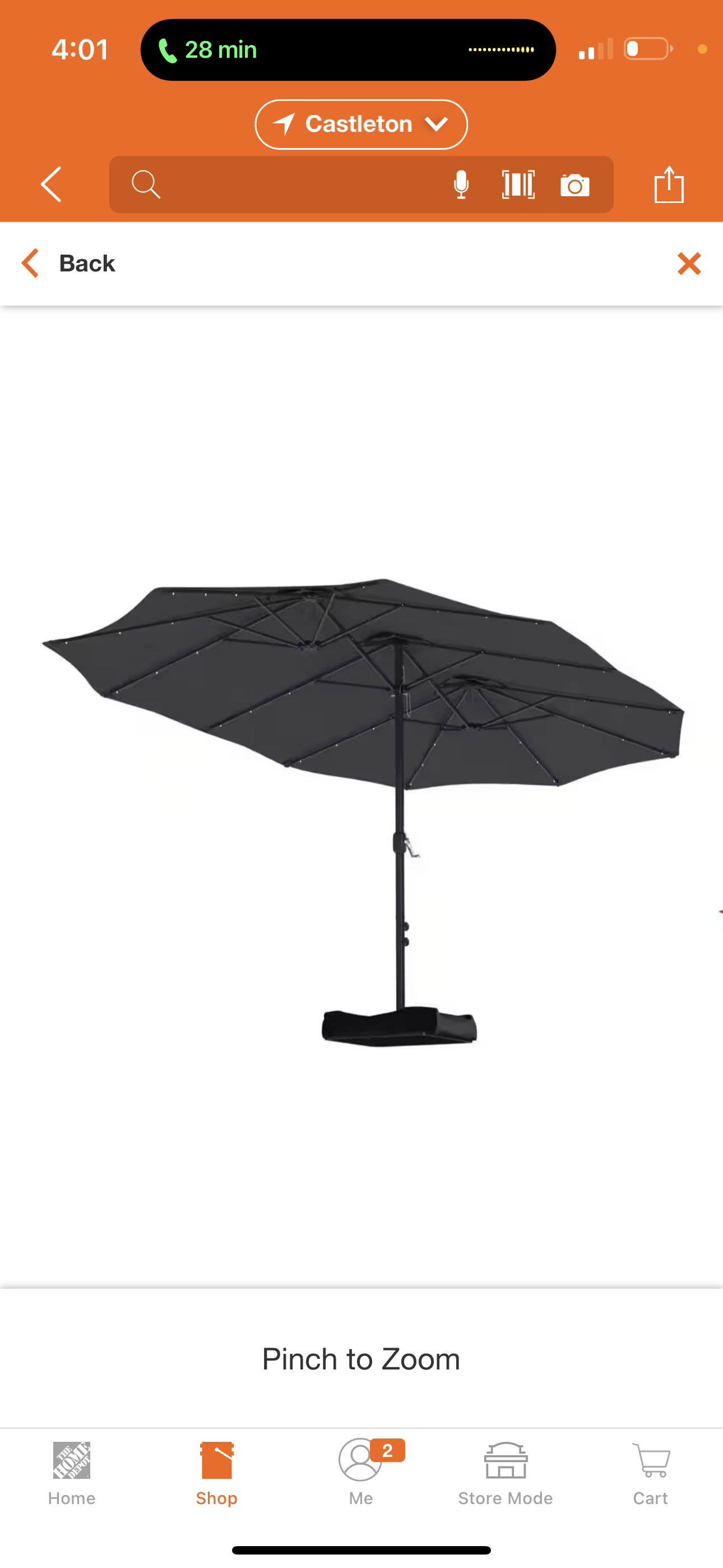 15 ft. Steel Patio Double-Side Market Umbrella with Base and Solar Light with Base in Dark Gray