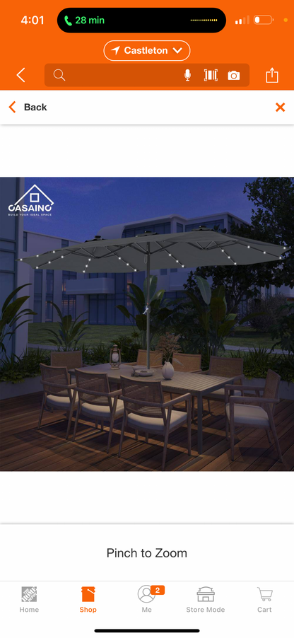 15 ft. Steel Patio Double-Side Market Umbrella with Base and Solar Light with Base in Dark Gray