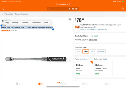 40 in./lbs. to 200 in./lbs. 1/4 in. Drive Torque Wrench