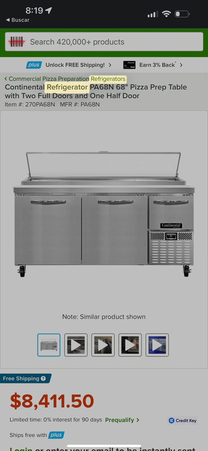 Continental Refrigerator PA68N 68" Pizza Prep Table with Two Full Doors and One Half Door