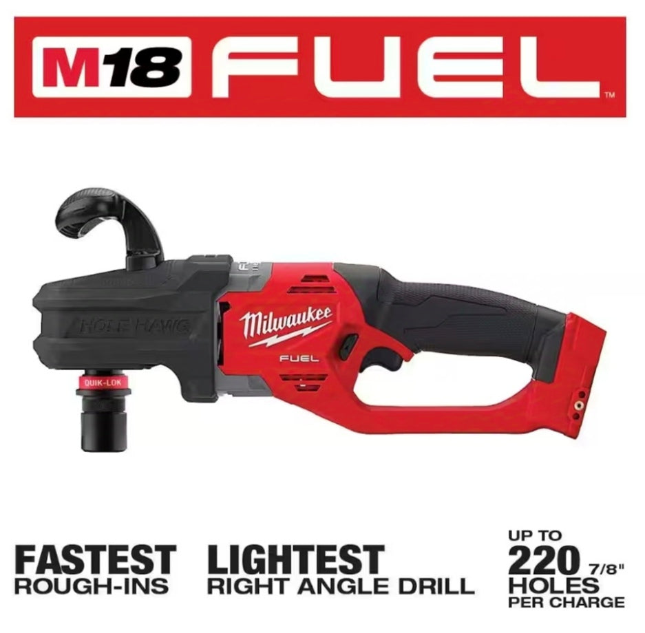 Milwaukee M18 FUEL 18V Lithium-Ion Brushless Cordless Hole Hawg 7/16 in. Right Angle Drill W/ Quick-Lok (Tool-Only)