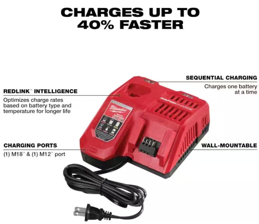 Milwaukee M12 and M18 12-Volt/18-Volt Lithium-Ion Multi-Voltage Rapid Battery Charger