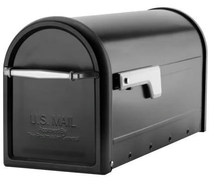 Chadwick Black, Medium, Steel, Post Mount Mailbox with Nickel Handle and Flag