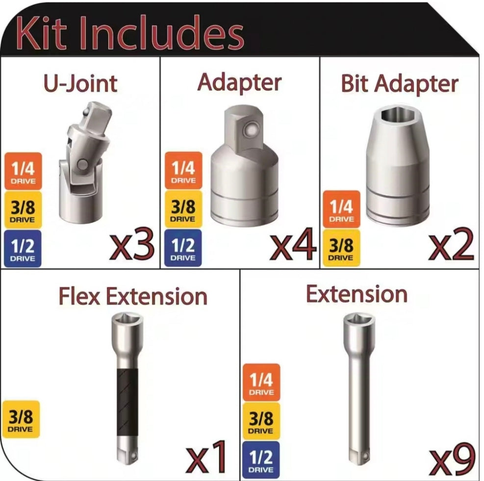 1/4 in., 3/8 in., 1/2 in. Drive Accessory Set (19-Piece)