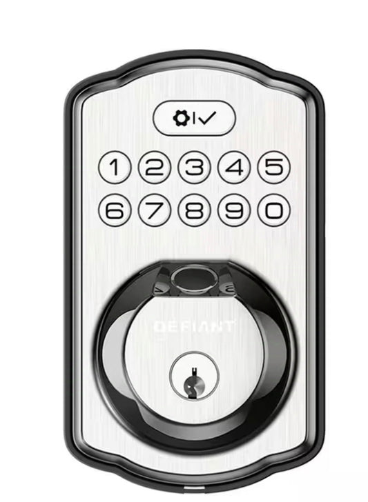 Single Cylinder Castle Electronic Deadbolt Satin Nickel with Biometric Fingerprint and Keypad