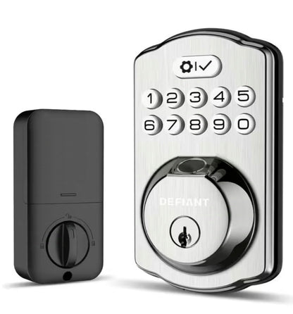 Single Cylinder Castle Electronic Deadbolt Satin Nickel with Biometric Fingerprint and Keypad