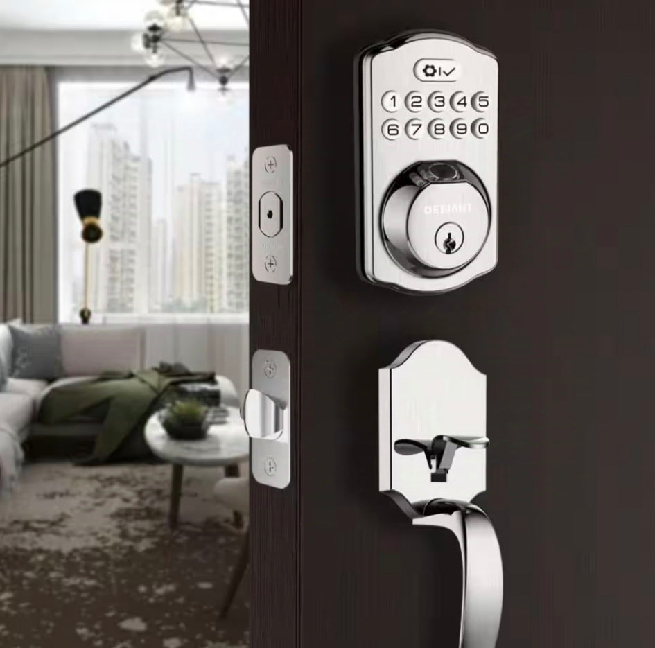 Single Cylinder Castle Electronic Deadbolt Satin Nickel with Biometric Fingerprint and Keypad