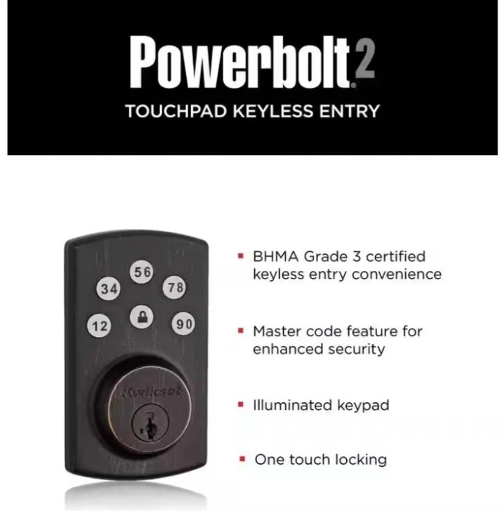 Powerbolt2 Venetian Bronze Single Cylinder Electronic Deadbolt Featuring SmartKey Security and Balboa Passage Lever