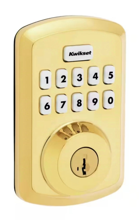 Powerbolt 250 10-Button Keypad Lifetime Polished Brass Transitional Electronic Deadbolt Door Lock