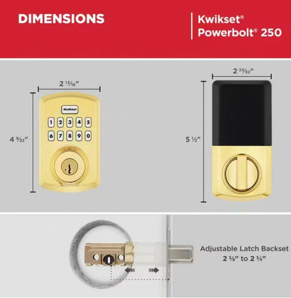 Powerbolt 250 10-Button Keypad Lifetime Polished Brass Transitional Electronic Deadbolt Door Lock