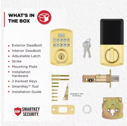 Powerbolt 250 10-Button Keypad Lifetime Polished Brass Transitional Electronic Deadbolt Door Lock