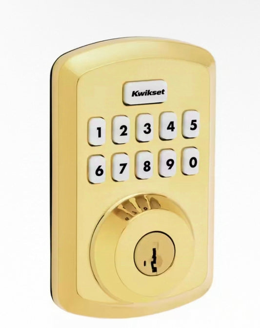 Powerbolt 250 10-Button Keypad Lifetime Polished Brass Transitional Electronic Deadbolt Door Lock