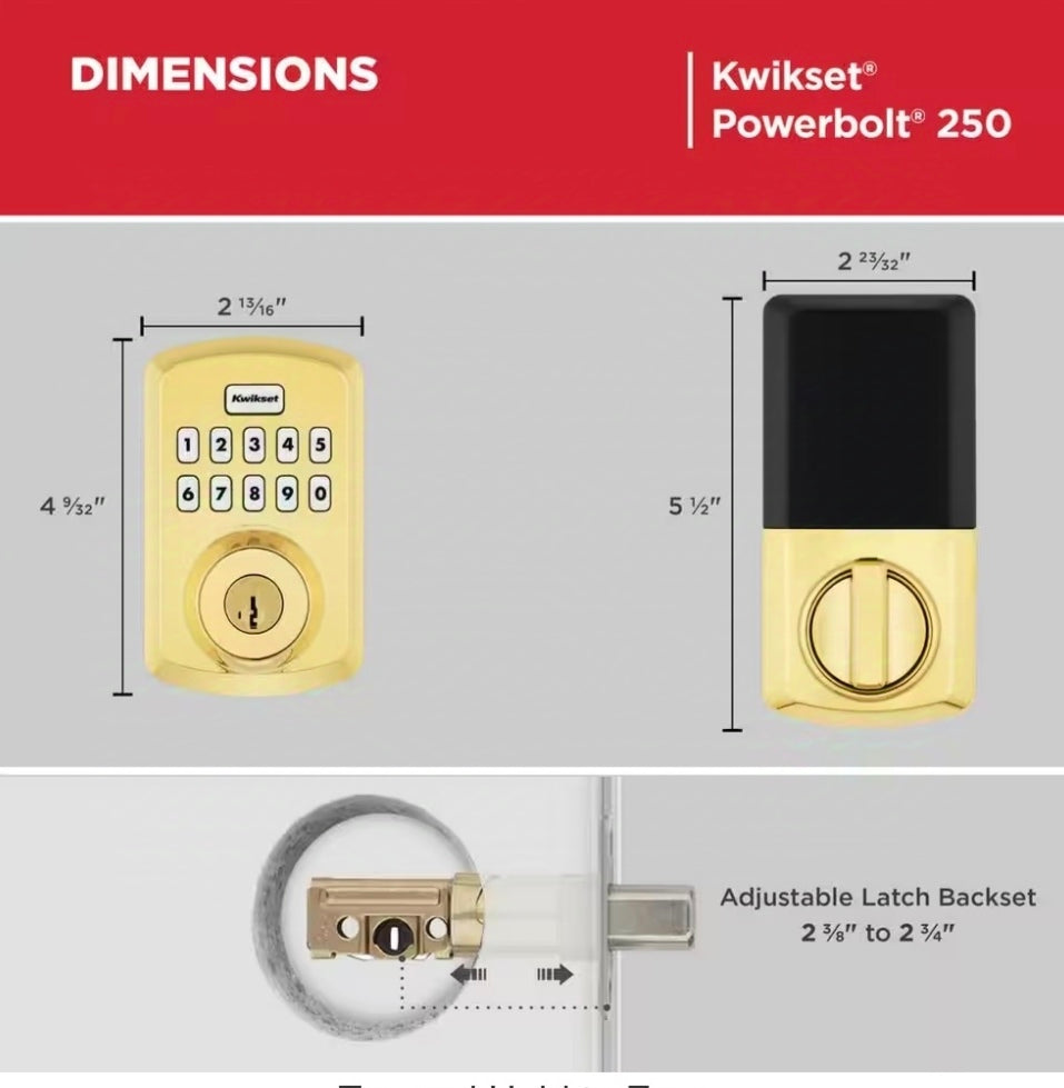 Powerbolt 250 10-Button Keypad Lifetime Polished Brass Transitional Electronic Deadbolt Door Lock