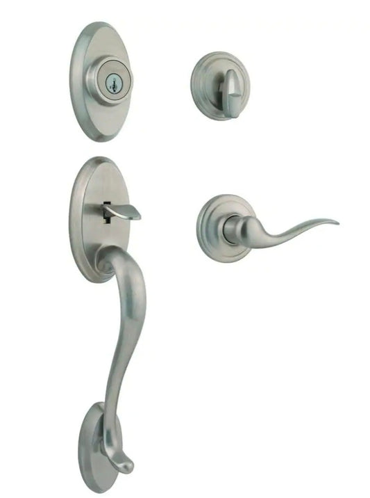 Shelburne Satin Nickel Single Cylinder Door Handleset with Tustin Door Handle Featuring SmartKey Security