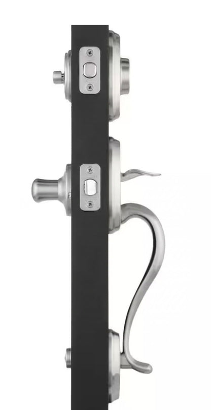 Shelburne Satin Nickel Single Cylinder Door Handleset with Tustin Door Handle Featuring SmartKey Security