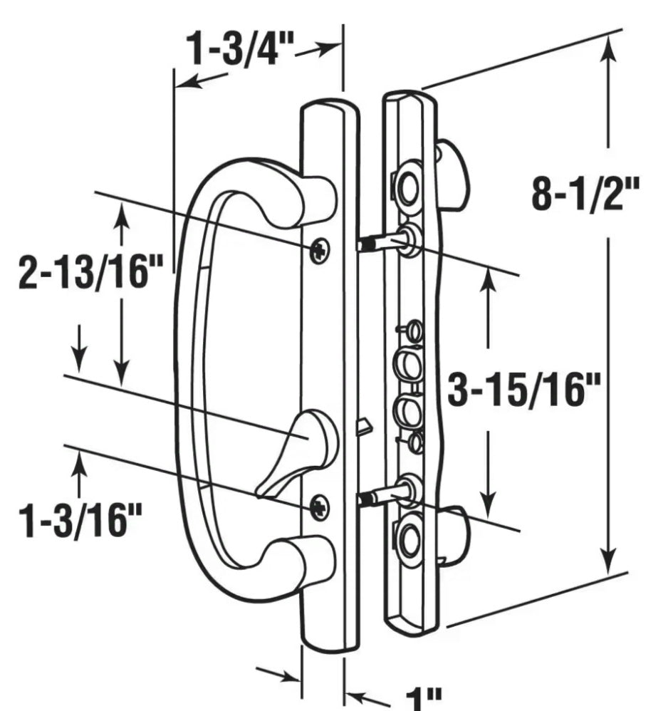 Diecast, White, Patio Door Handle, Offset Thumb turn