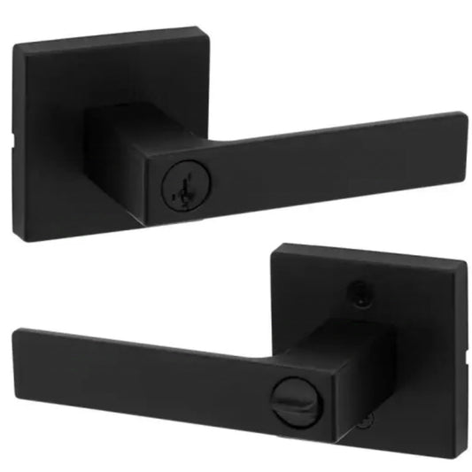 Singapore Square Matte Black Keyed Entry Door Handle with Microban Featuring SmartKey Security