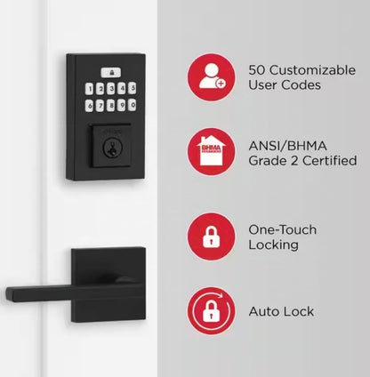 SmartCode 260 Contemporary Matte Black Keypad Single Cylinder Electronic Deadbolt Featuring SmartKey Security