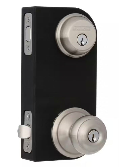 Georgian Satin Nickel Single Cylinder Deadbolt and Keyed Entry Door Knob Combo Pack