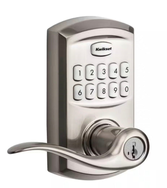 Kwikset 99170-001 SmartCode 917 Keypad Keyless Entry Traditional Residential Electronic Lever Deadbolt Alternative with Tustin Door Handle and SmartKey Security, Satin Nickel, Large