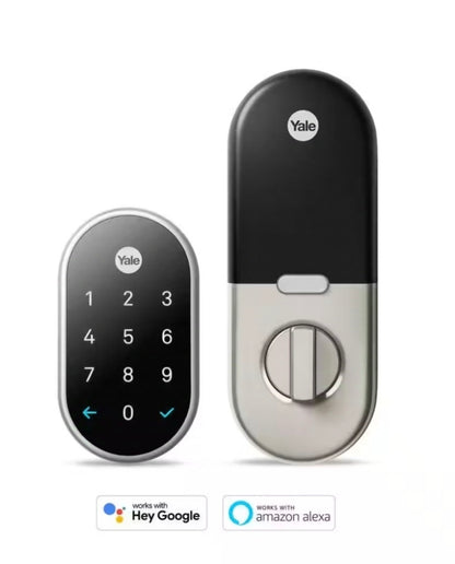 Nest x Yale Lock - Tamper-Proof Smart Wifi Bluetooth Deadbolt Lock with Nest Connect - Satin Nickel