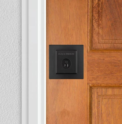 Prestige Spyglass Matte Black Square Single Cylinder Deadbolt Featuring SmartKey Security