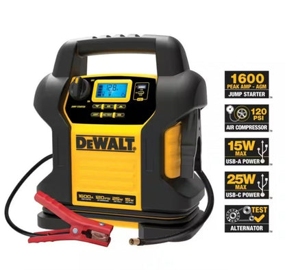 DEWALT DXAEJ14 Digital Portable Power Station Jump Starter 1400 Peak Amp Battery Booster, 120 PSI Digital Air Compressor, 3.1A USB Ports, Battery Clamps