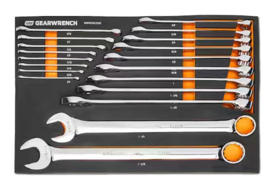 9 Piece 12 Point Long Pattern Combination SAE Wrench Set in Foam Storage Tray