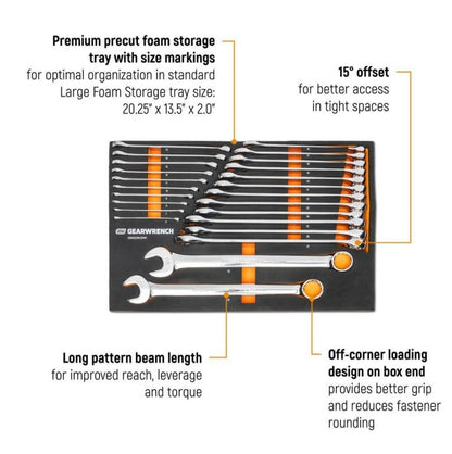 GEARWRENCH 24 Piece 12 Point Long Pattern Combination Metric Wrench Set in Foam Storage Tray