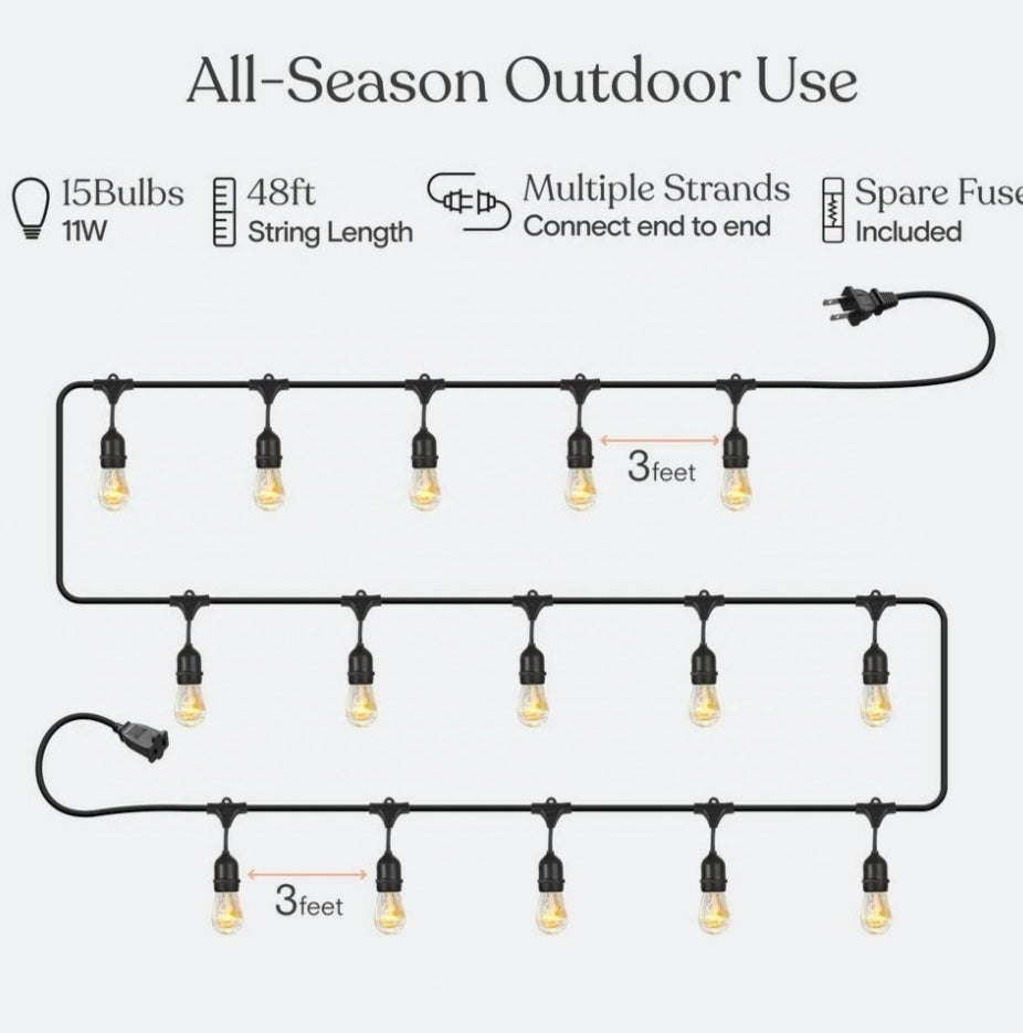 Ambience Pro 15-Light 48 Ft. Outdoor Plug-in + S14 Incandescent Edison Bulb String-Light