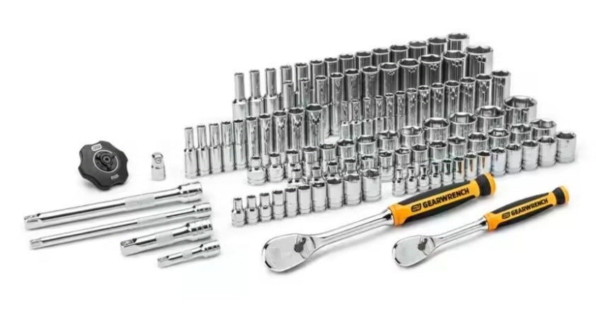 GEARWRENCH
1/4 in. and 3/8 in. Drive 6-Point Standard & Deep SAE/Metric 90-Tooth Ratchet and Socket Mechanics Tool Set (106-Piece)