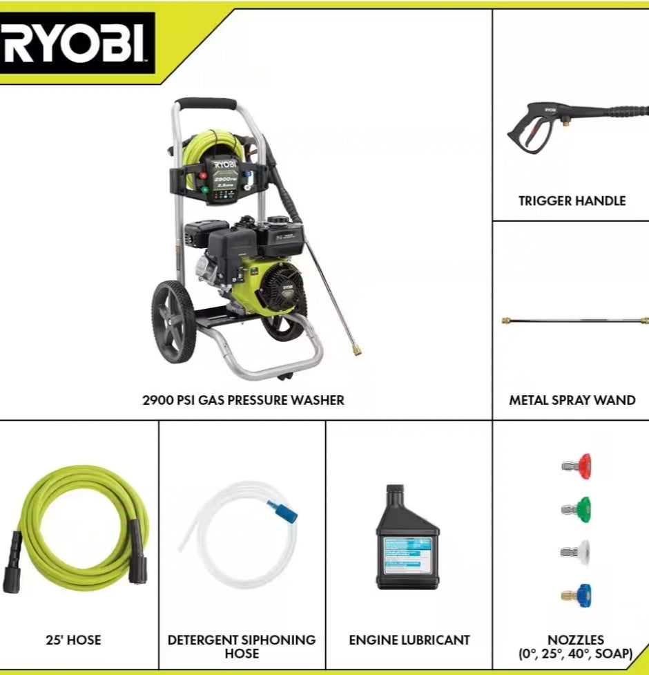 RYOBI
2900 PSI 2.5 GPM Cold Water Gas Pressure Washer with 212cc Engine Used Like New Not Box