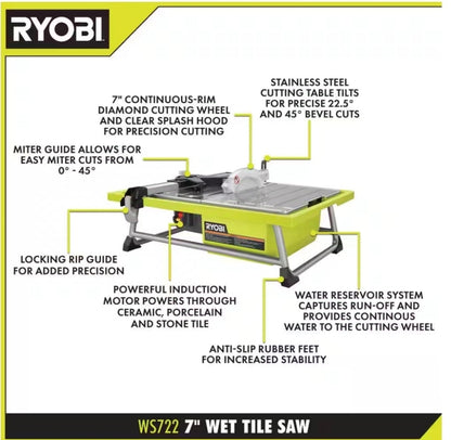 RYOBI
4.8 -Amps 7 in. Blade Corded Tabletop Wet Tile Saw