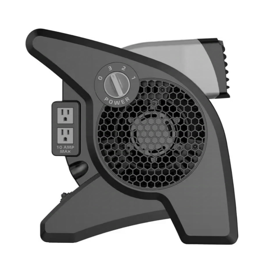 Lasko
11.2 in. 3 Speeds Blower Fan in Gray with Carry Handle, Circuit Breaker, Power Outlets, High Velocity Utility Pivoting