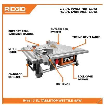 RIDGID
6.5-Amp 7 in. Blade Corded Table Top Wet Tile Saw