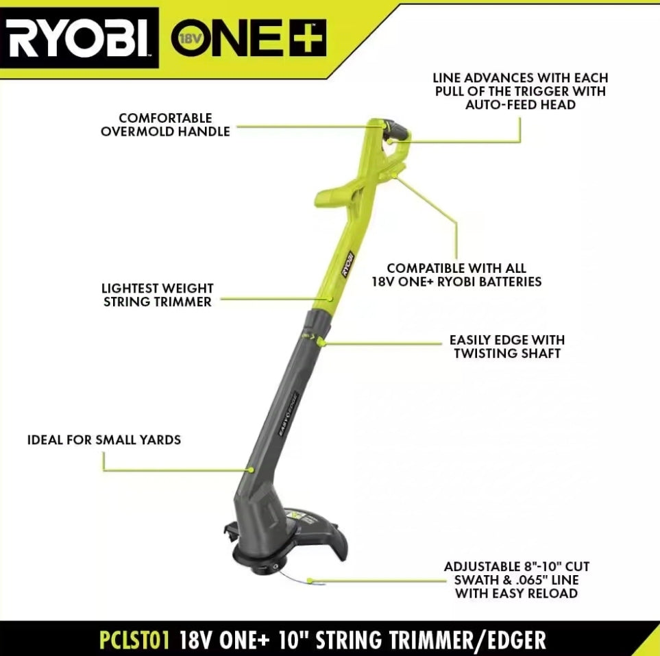 RYOBI
ONE+ 18V 10 in. Cordless Battery String Trimmer/Edger Not Battery