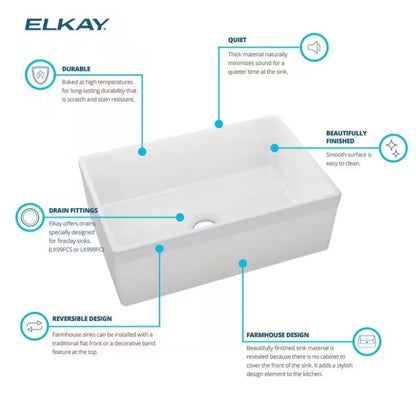 Elkay
Fireclay 30 in. Farmhouse/Apron-Front Single Bowl White Fireclay Kitchen Sink Kit w/ Accessories